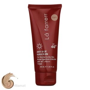 کرم ضدآفتاب رنگی لافارر مدل SPF40، مناسب پوست‌های معمولی و خشک، با تنالیته رنگ با تنالیته رنگ روشن